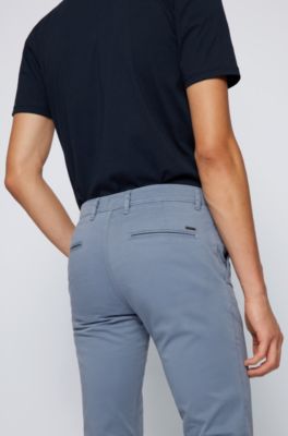 Chino casual Slim Fit en coton stretch bross&eacute;, bleu clair