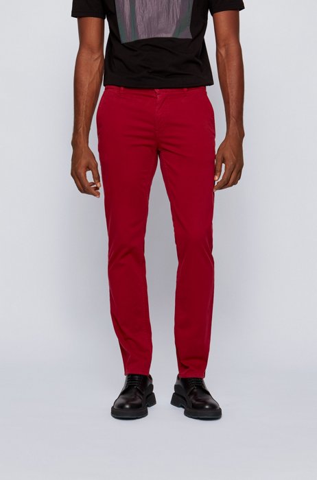 Chino casual Slim Fit en coton stretch brossé, Rouge sombre