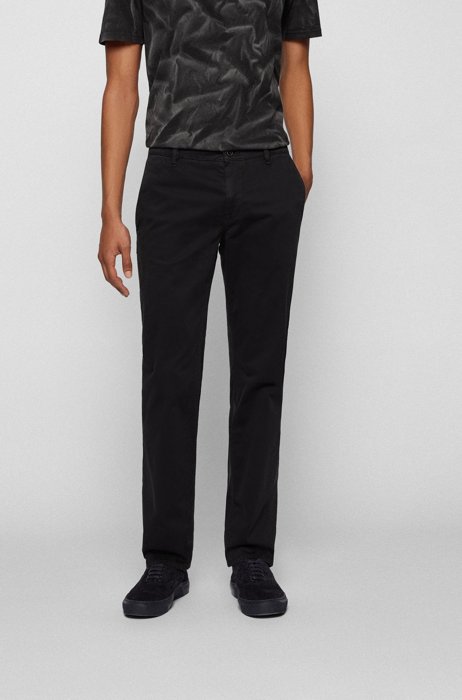 Regular-fit casual chinos in brushed stretch cotton, Black