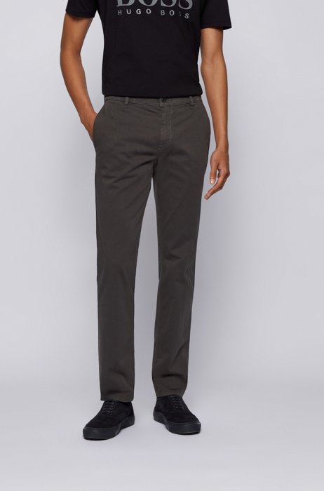 Regular-fit casual chinos in brushed stretch cotton, Dark Grey