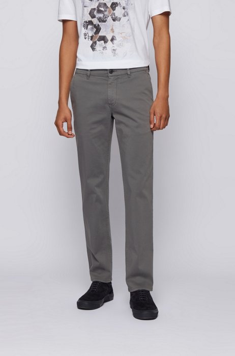 Regular-fit casual chinos in brushed stretch cotton, Grey