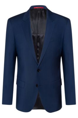 Slim-fit jacket in virgin-wool poplin, Blue