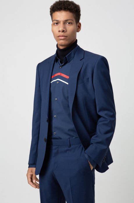 Slim-fit jacket in virgin-wool poplin, Blue