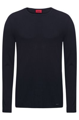 Crew-neck sweater in a cotton blend, Dark Blue