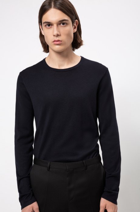 Crew-neck sweater in a cotton blend, Dark Blue