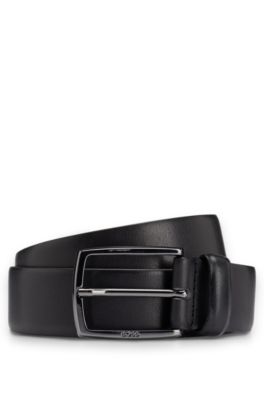 Italian-leather belt with polished gunmetal buckle, Black