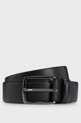 Italian-leather belt with polished gunmetal buckle, Black