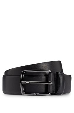 Italian-leather belt with polished gunmetal buckle