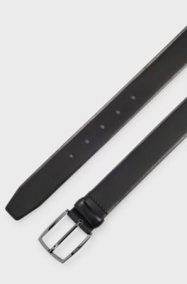 Italian-leather belt with polished gunmetal buckle, Black