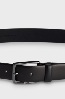 Italian-leather belt with polished gunmetal buckle, Black