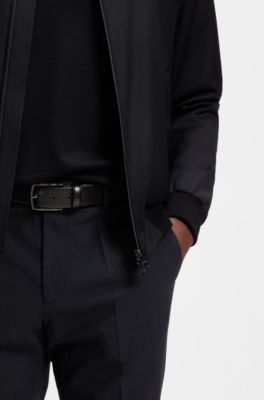 Italian-leather belt with polished gunmetal buckle, Black