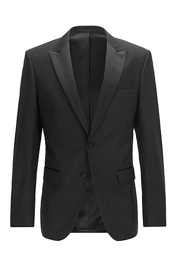 Hugo Boss Slim-fit Jacket In Virgin Wool In Black
