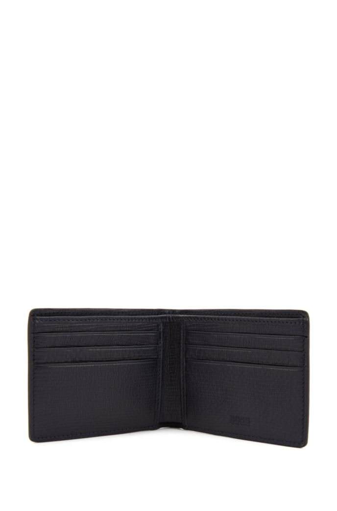 Billfold wallet in calf leather with straw-printed effect