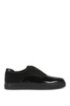 Laceless low-top trainers in mixed leathers, Black