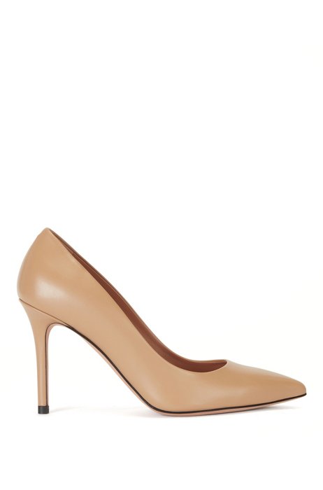 Pointed-toe court shoes in Italian leather, Light Brown