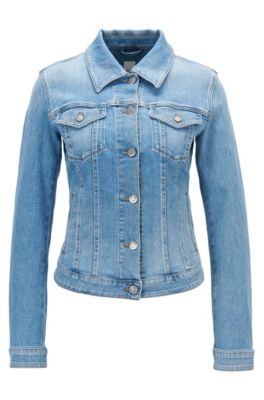 Jeansjacke aus Stretch- Denim mit Used-Effekten