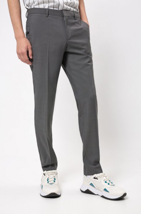 Slim-fit trousers in textured virgin wool, Grey