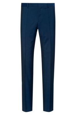 Slim-fit trousers in textured virgin wool, Blue