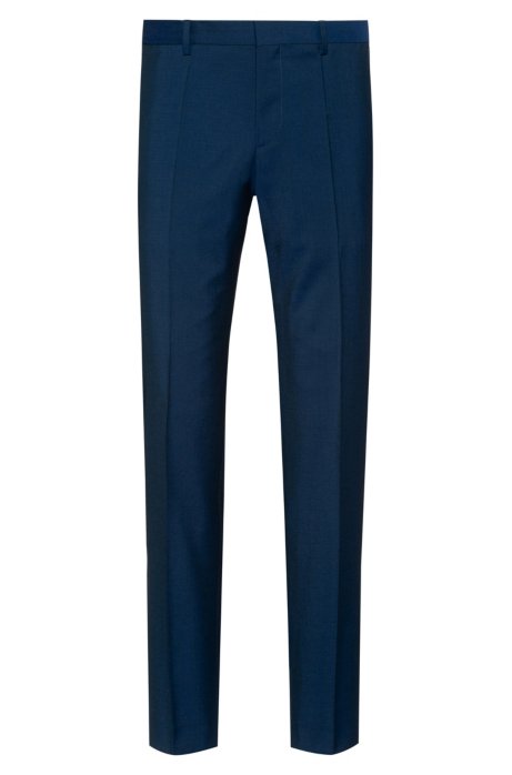 Slim-fit trousers in textured virgin wool, Blue