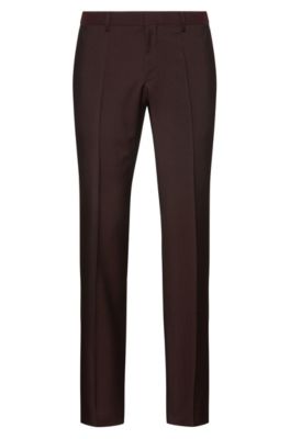Slim-fit trousers in textured virgin wool, Dark Red