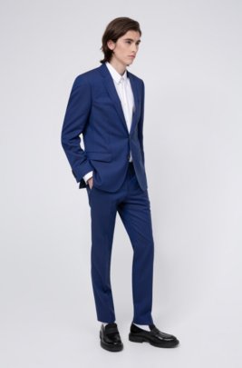 Hugo Slim Fit Suit In Virgin Wool With Signature Stitching