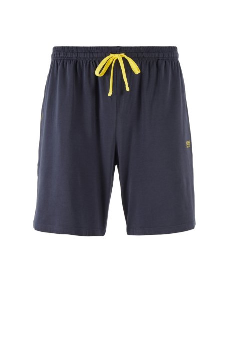 Loungewear shorts in stretch cotton jersey with drawstring waist, Dark Blue