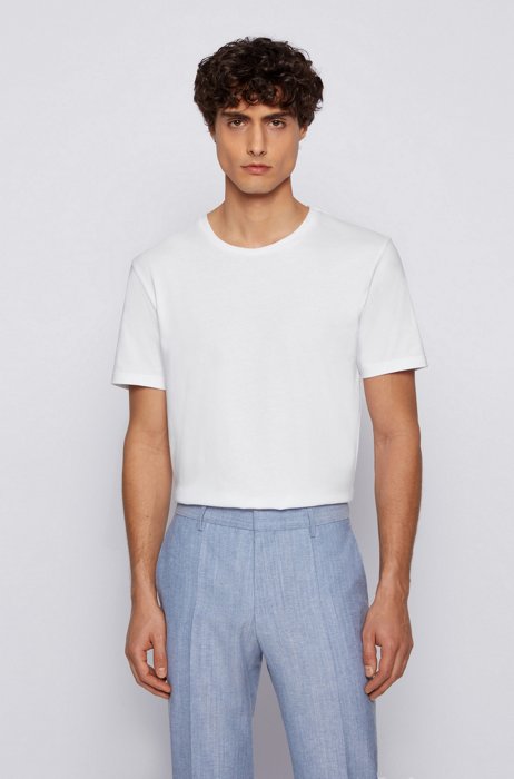 T-Shirt mit Rundhalsausschnitt aus garngefärbtem Single Jersey, Weiß