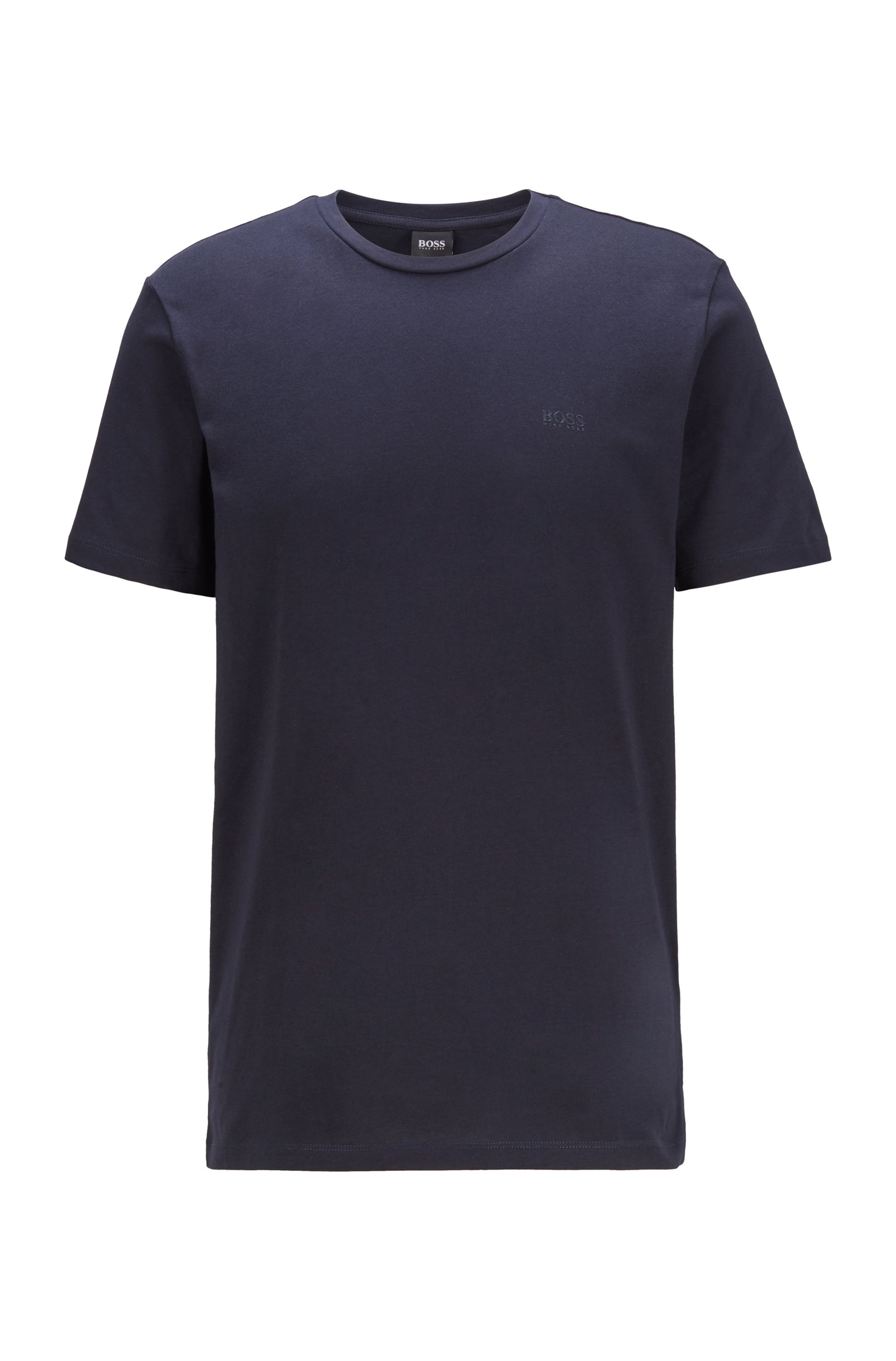 T-Shirt mit Rundhalsausschnitt aus garngefärbtem Single Jersey, Dunkelblau