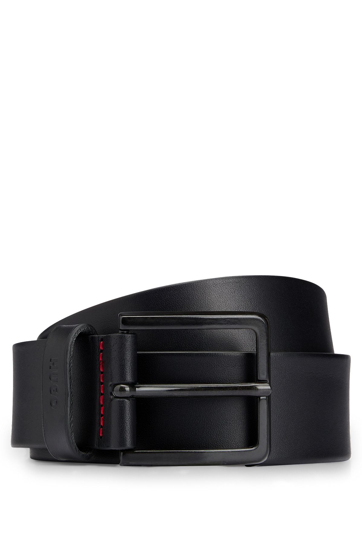 Italian-leather belt with logo-stamped keeper, Black