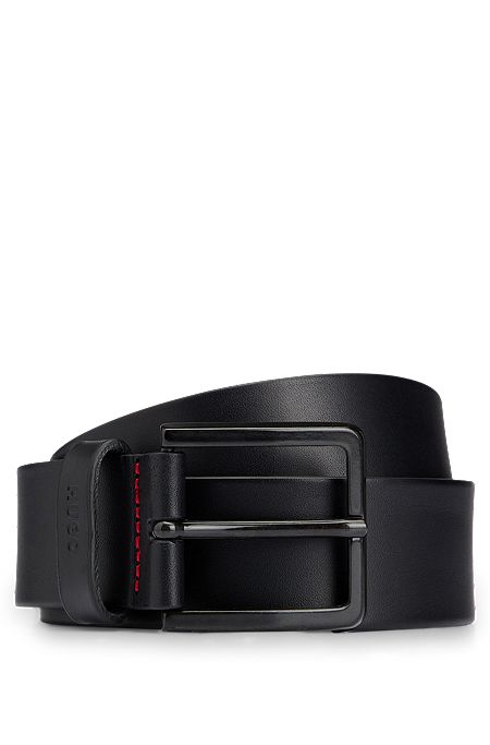 Cintura in pelle italiana con passante con logo impresso, Nero