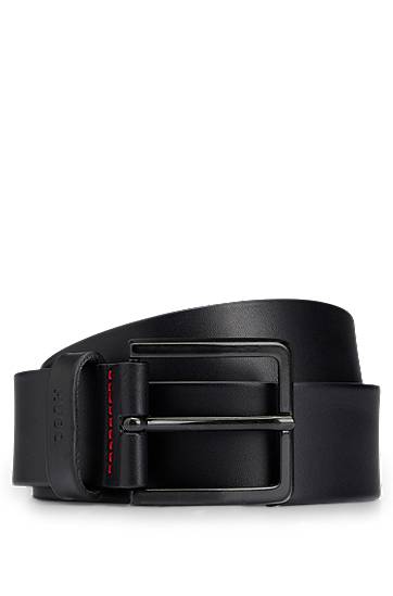 Italian-leather belt with logo-stamped keeper, Hugo boss