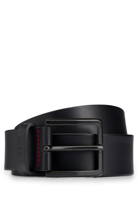 Leather belt with matte gunmetal hardware, Black