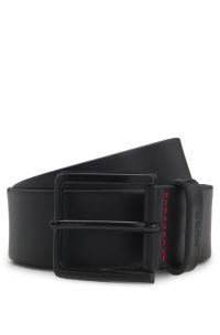 Ceinture en cuir italien avec passant à logo estampé, Noir