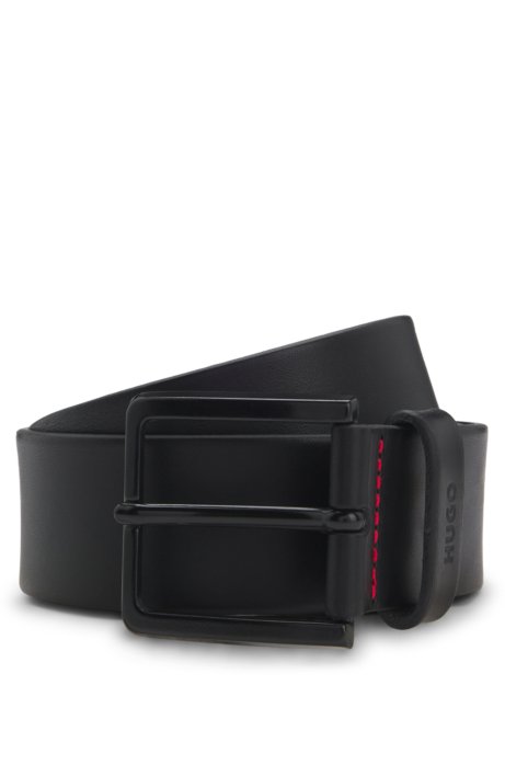 Leather belt with matte gunmetal hardware, Black