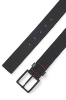 Italian-leather belt with logo-stamped keeper, Black