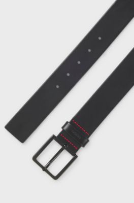 Italian-leather belt with logo-stamped keeper, Black