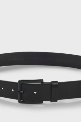 Italian-leather belt with logo-stamped keeper, Black