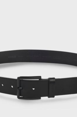 Italian-leather belt with logo-stamped keeper, Black