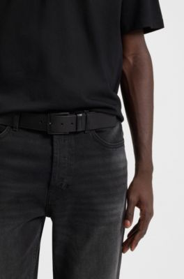 Italian-leather belt with logo-stamped keeper, Black