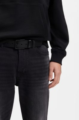 Italian-leather belt with logo-stamped keeper, Black