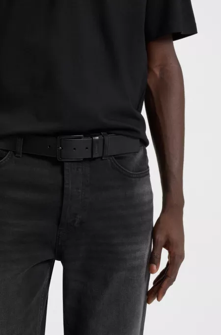 Italian-leather belt with logo-stamped keeper