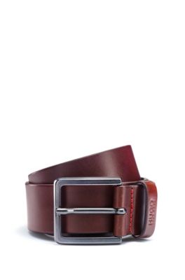 HUGO - Italian-leather belt with logo-stamped keeper