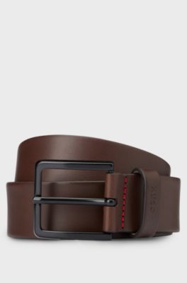 Italian-leather belt with logo-stamped keeper, Dark Brown