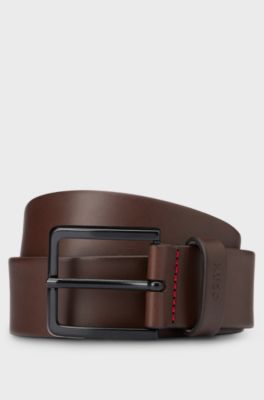 Italian-leather belt with logo-stamped keeper, Dark Brown
