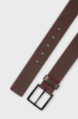 Italian-leather belt with logo-stamped keeper, Dark Brown