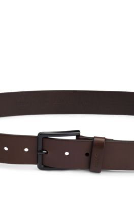 Italian-leather belt with logo-stamped keeper, Dark Brown