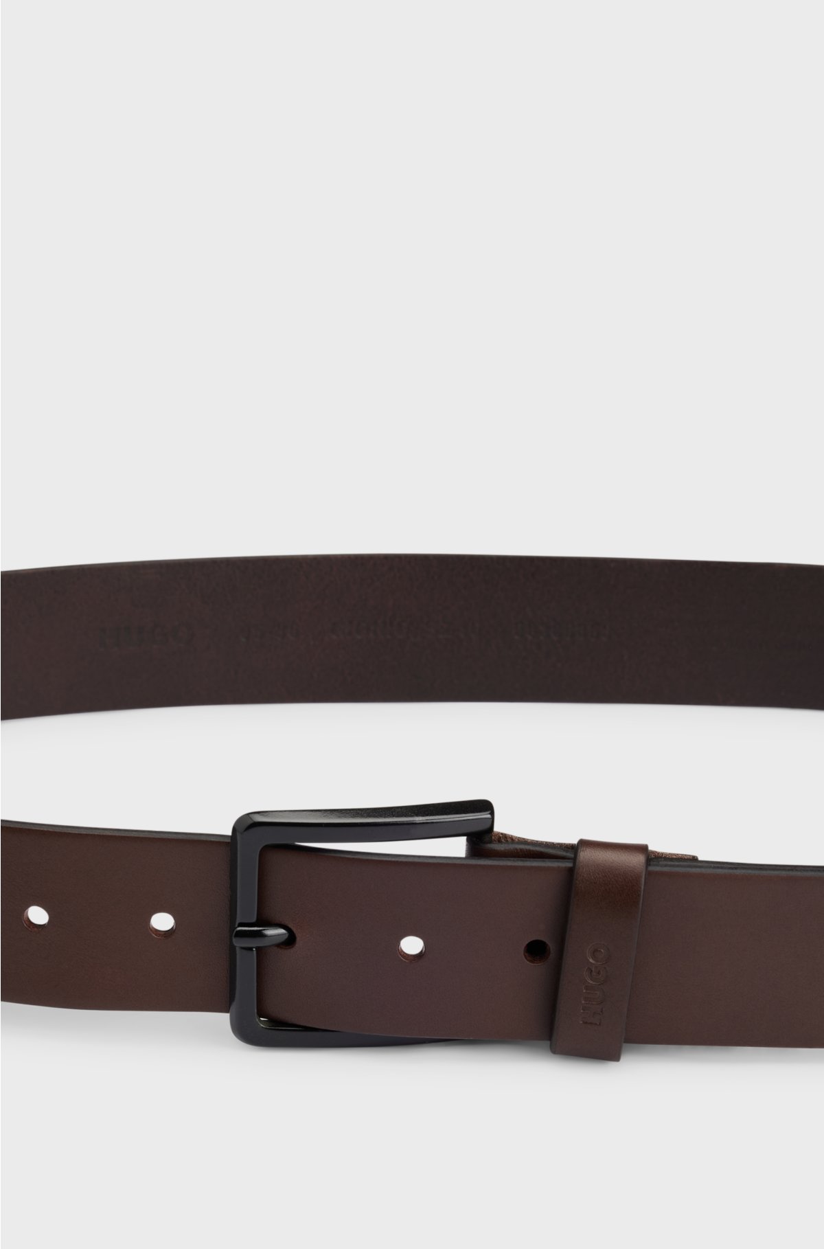 Italian-leather belt with logo-stamped keeper, Dark Brown