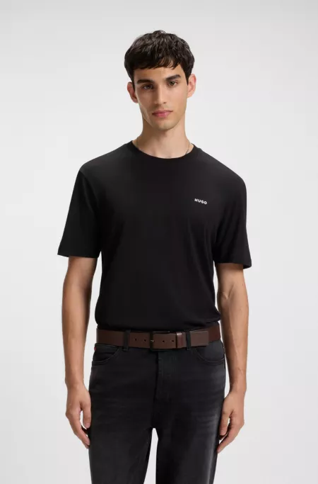 Italian-leather belt with logo-stamped keeper