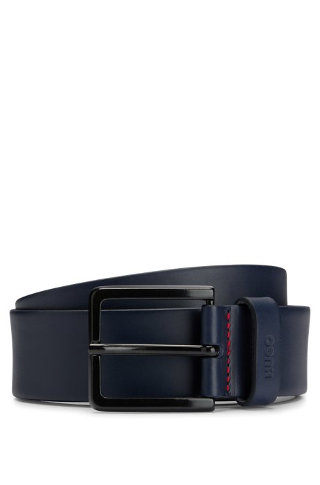 Leather belt with matte gunmetal hardware, Dark Blue