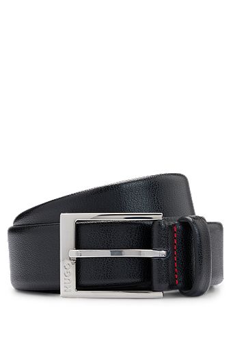 Grained-leather belt with logo buckle, Black